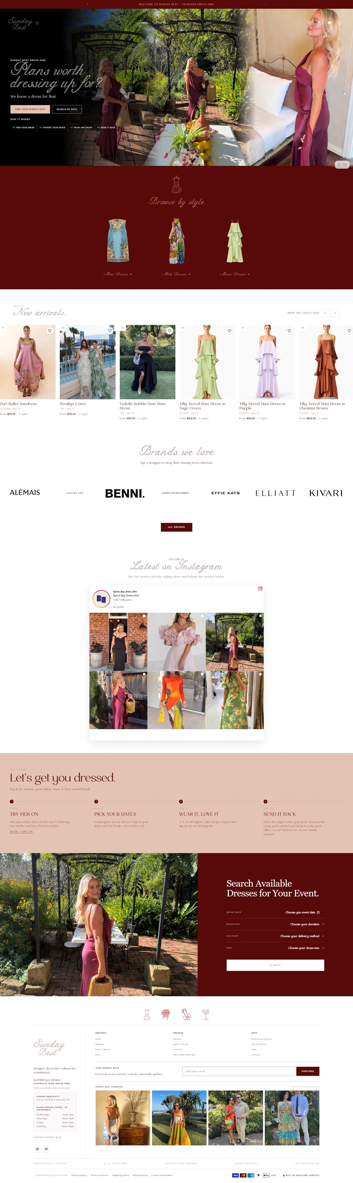 Sunday Best Dress Hire Shopify website landing page