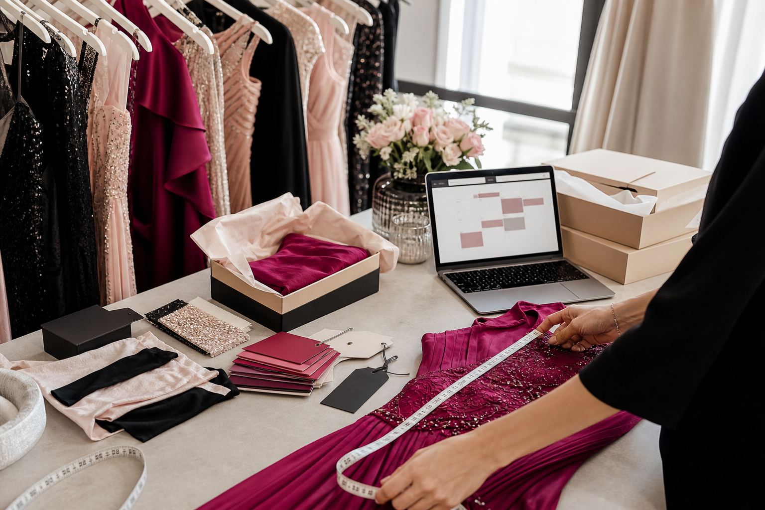 Measuring and preparing a dress hire order